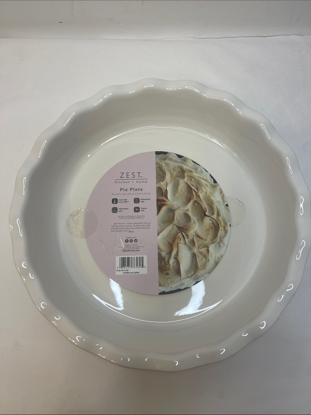 Zest Ruffled Pie Baker Dish White Ceramic NWT